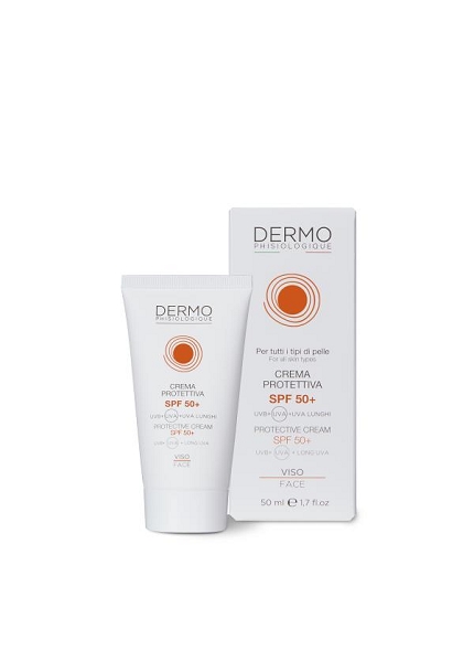 SPF 50+ Viso Crema Protettiva - La Crema protettiva SPF 50+ dalla texture morbida e leggera, senza effetto unto, indicata per il viso, collo e décolleté. Contiene un mix di filtri organici che garantisce una protezione molto alta e ad ampio spettro contro i raggi UVB e UVA e UVA lunghi.